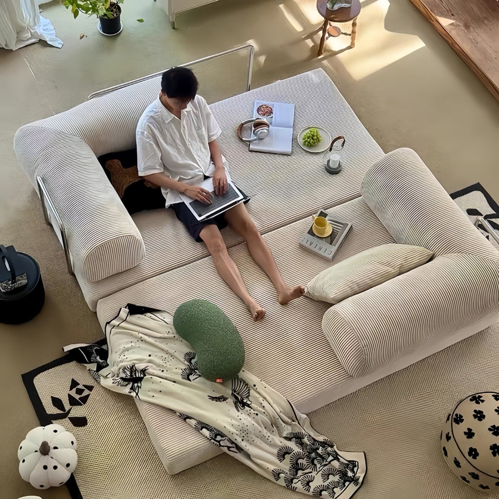 NC690 Vintage-style reversible sofa, compressible and foldable fabric sofa bed